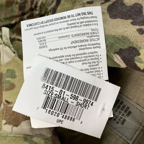 USA Army Camouflage Combat Coat Army Issue Size Small Short Insect Shield NWT - Picture 2 of 10